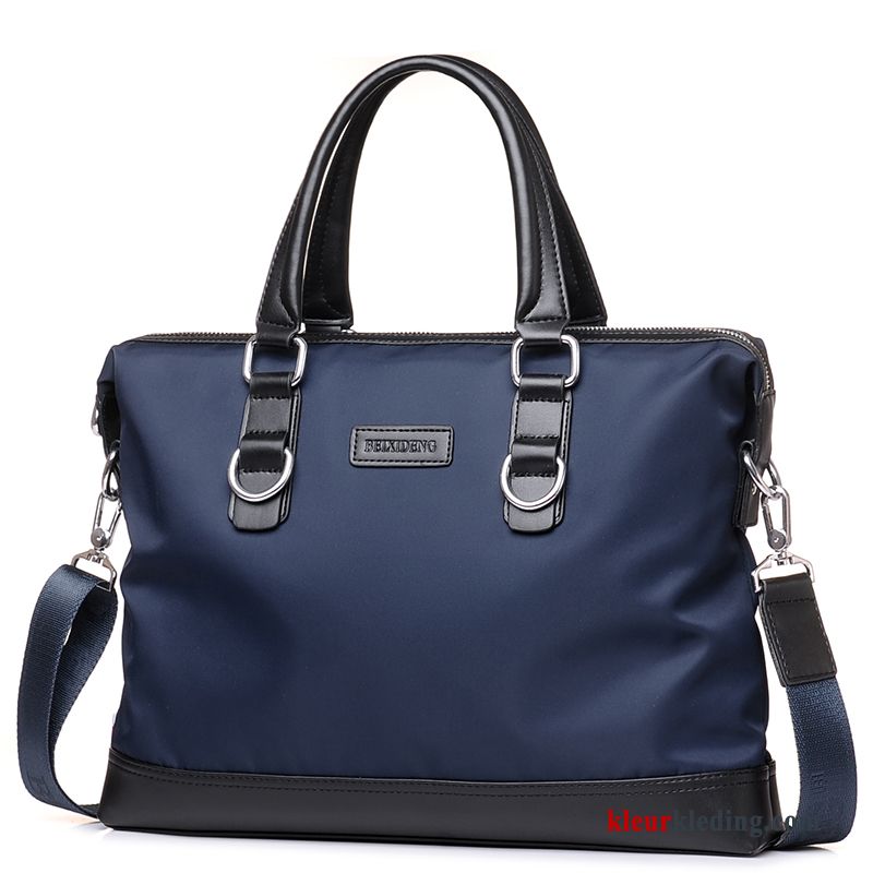 Schoudertas Tas Aktetas Business Casual Handtas Winkel Heren Canvas Blauw