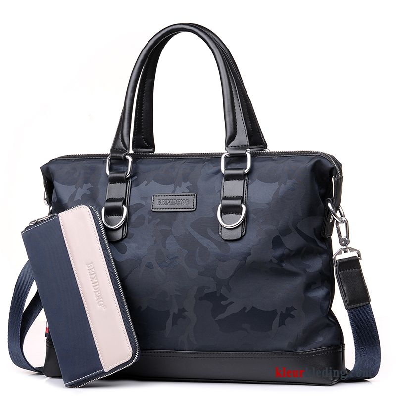 Schoudertas Tas Aktetas Business Casual Handtas Winkel Heren Canvas Blauw