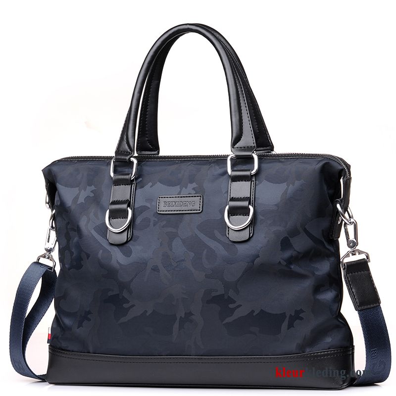 Schoudertas Tas Aktetas Business Casual Handtas Winkel Heren Canvas Blauw