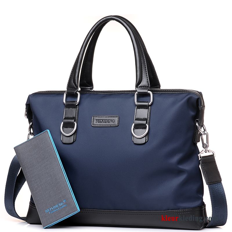 Schoudertas Tas Aktetas Business Casual Handtas Winkel Heren Canvas Blauw