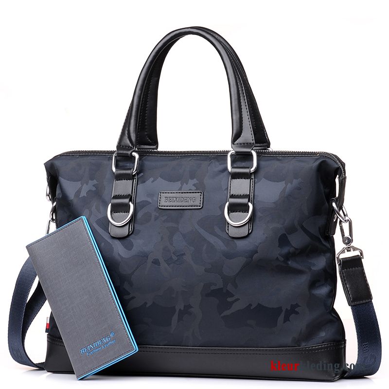 Schoudertas Tas Aktetas Business Casual Handtas Winkel Heren Canvas Blauw