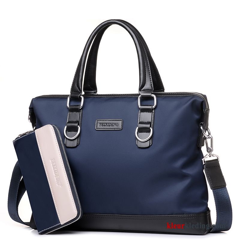 Schoudertas Tas Aktetas Business Casual Handtas Winkel Heren Canvas Blauw