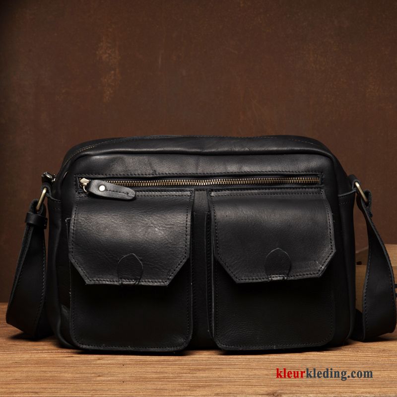 Schoudertas Tas Vintage Messenger Tas Met De Hand Lederen Licht Leer Heren Bruine