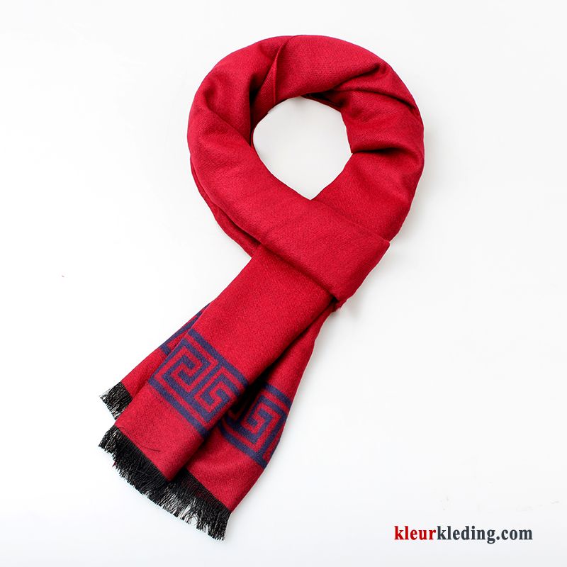 Sjaal Lange Winter Jong Casual Heren Slabbetje Geruit Kasjmier Rood