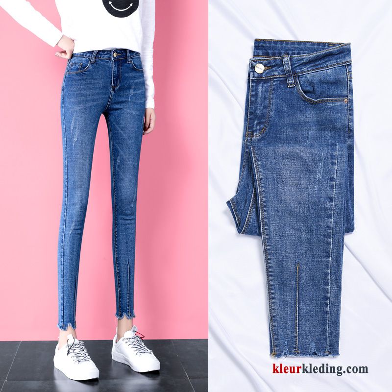 Skinny Potlood Broek Diepe Kleur Licht Mini Elastiek Blauw Spijkerbroek Jeans Dames