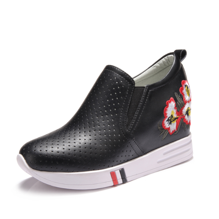 Sleehak Schoenen Echt Leer Herfst Loafers Plat Sleehak Pumps Borduurwerk Sport Dames Rood Wit