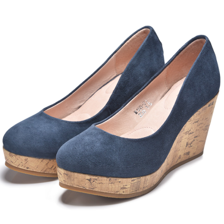 Sleehak Schoenen Echt Leer Schoenen Mode Licht Pumps Vrouwen Plateauzool 2018 Dames Blauw