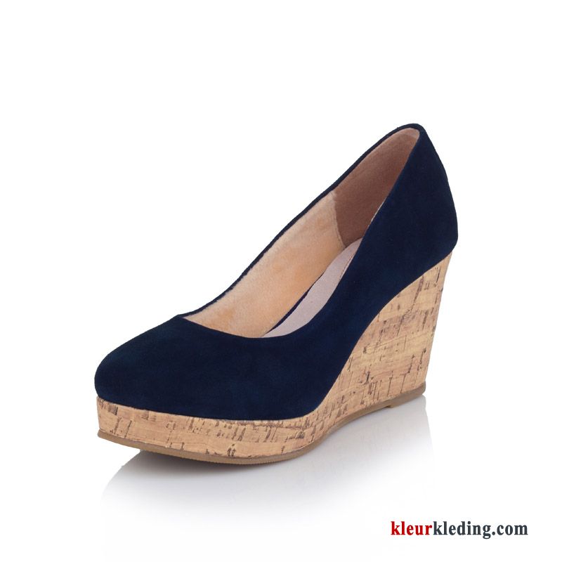 Sleehak Schoenen Echt Leer Schoenen Mode Licht Pumps Vrouwen Plateauzool 2018 Dames Blauw