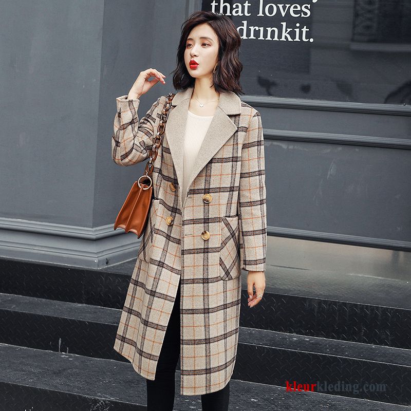 Slim Fit Jas Dames Verbinding Winter Effen Kleur Mode Trend Beige