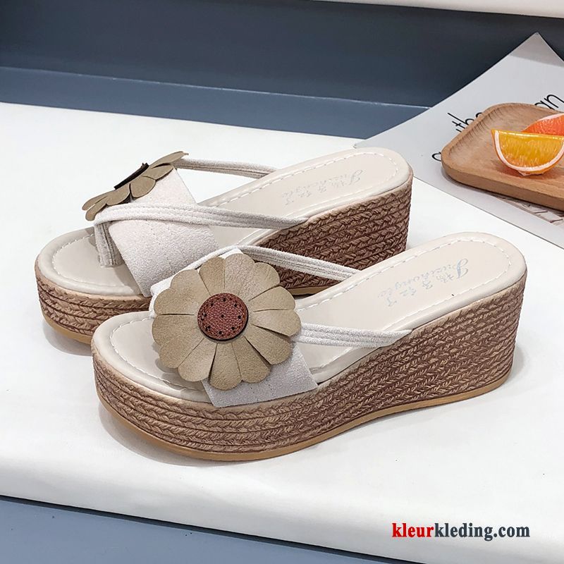 Slipper Mode Plateauzool Pantoffels Vrouwen Bovenkleding Bloemen Alle Wedstrijden Zomer Dames Rood Zwart