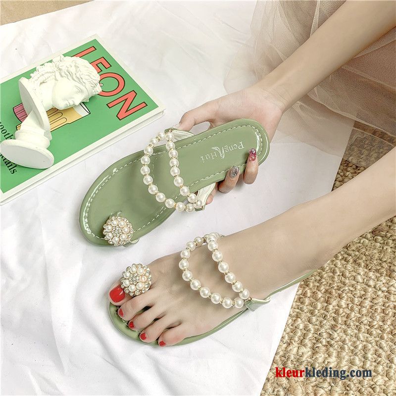 Slipper Pantoffels Vrouwen Trend Plat Parel Reis Bovenkleding Strand Dames Groen