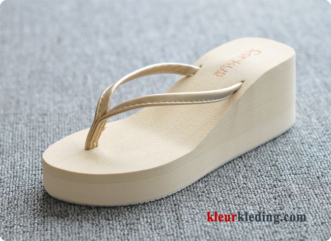 Slipper Vrouwen Sleehak Pantoffels Kleur Strand Hoge Hakken Zomer Verhogende Dames Zwart