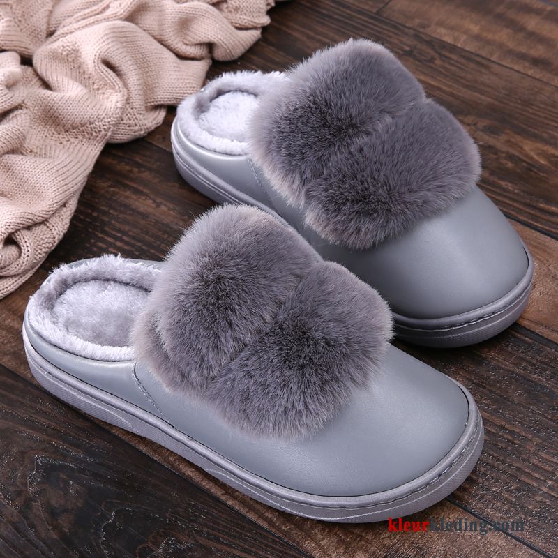 Slippers Antislip Warm Dikke Zool Winter Pantoffels Katoen Mannen Heren Grijs