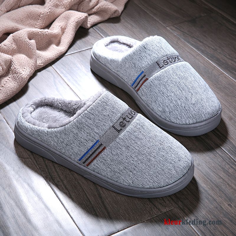 Slippers Antislip Warm Dikke Zool Winter Pantoffels Katoen Mannen Heren Grijs