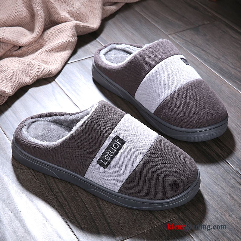 Slippers Antislip Warm Dikke Zool Winter Pantoffels Katoen Mannen Heren Grijs