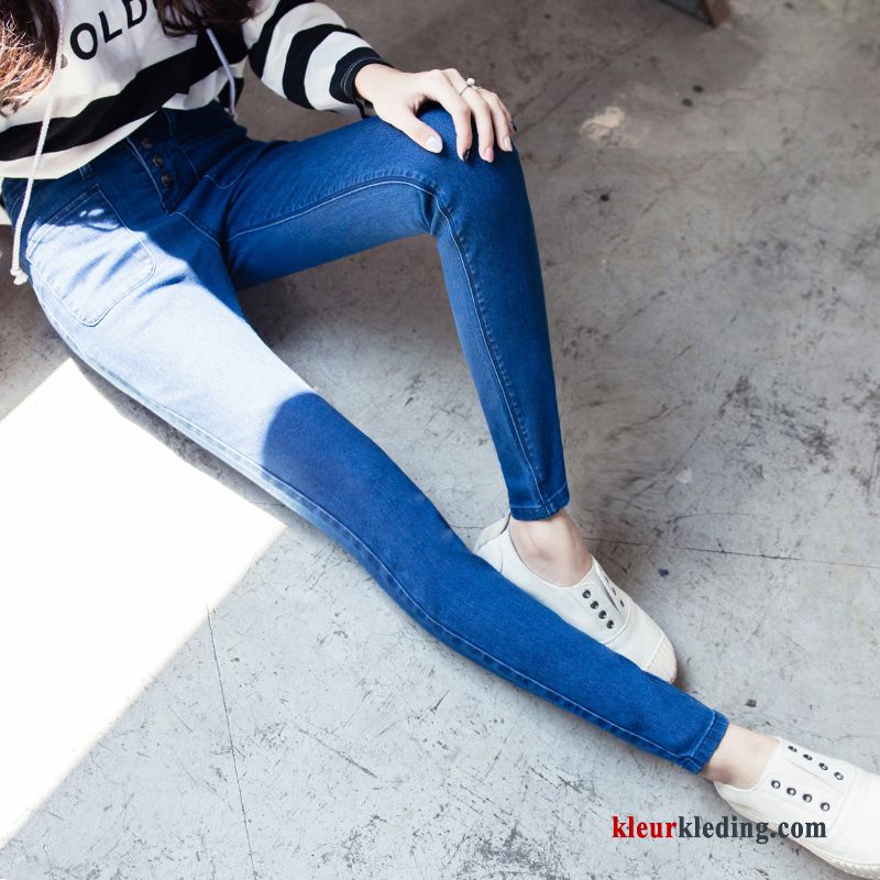 Spijkerbroek Breasted Hoge Taille Blauw Broek Lange Skinny Nieuw Dunne Dames