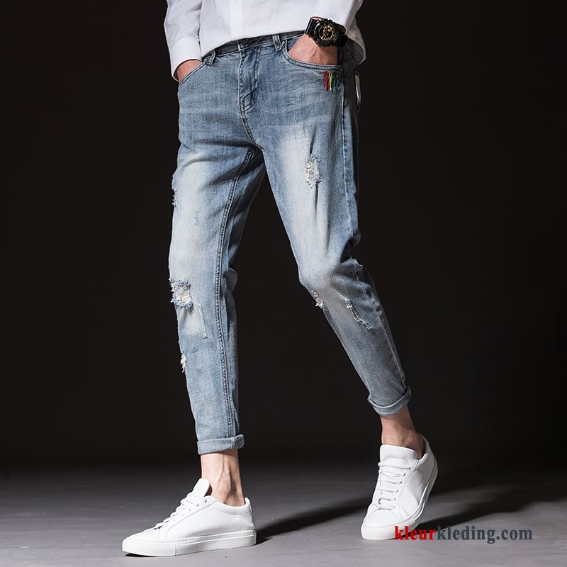 Spijkerbroek Grijs Slim Fit Heren Trend Broek Voorjaar Gaten Mannelijk