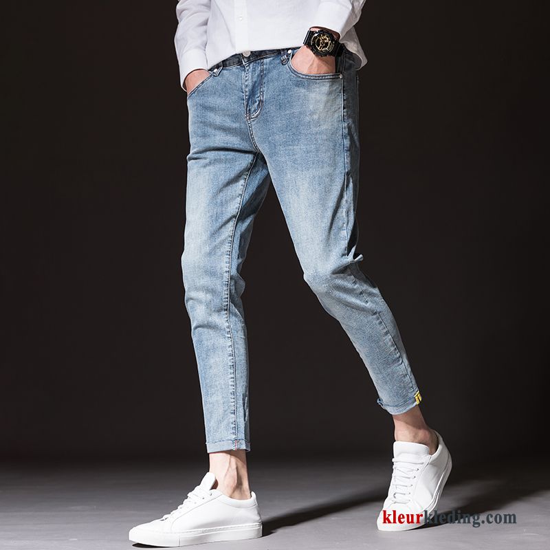 Spijkerbroek Grijs Slim Fit Heren Trend Broek Voorjaar Gaten Mannelijk