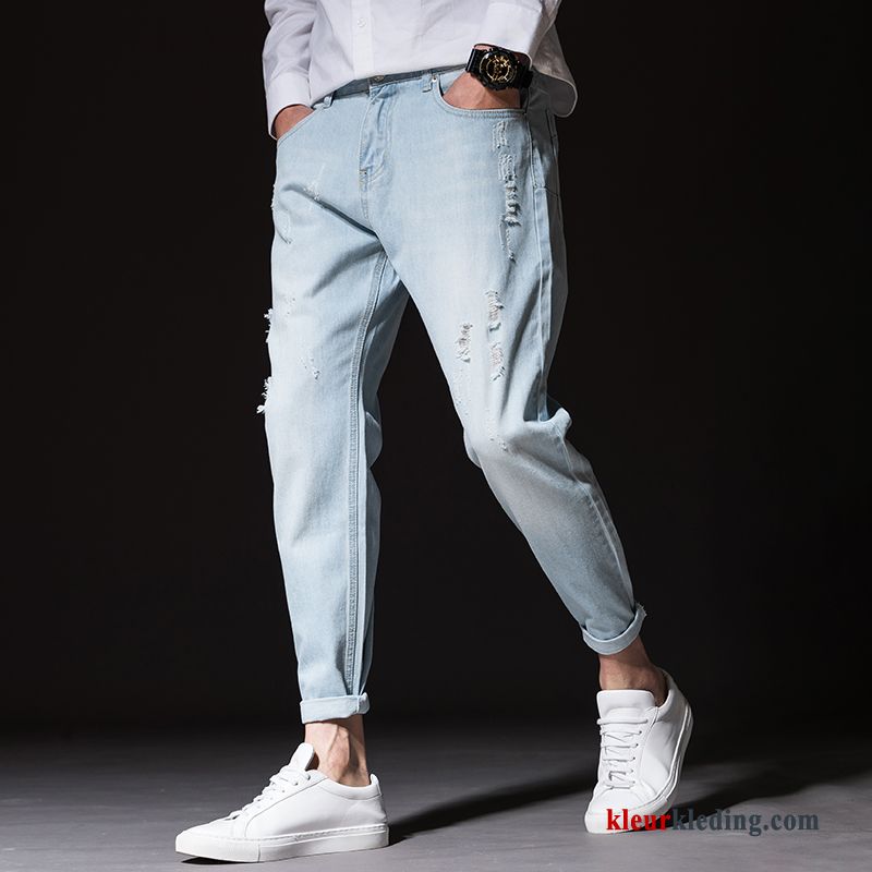 Spijkerbroek Grijs Slim Fit Heren Trend Broek Voorjaar Gaten Mannelijk