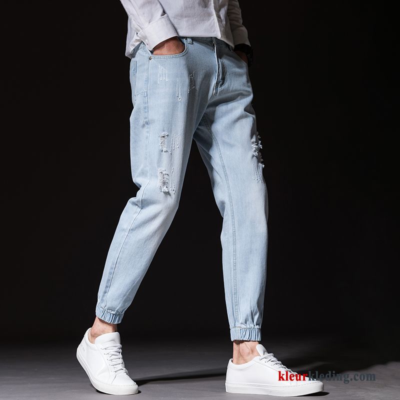 Spijkerbroek Grijs Slim Fit Heren Trend Broek Voorjaar Gaten Mannelijk