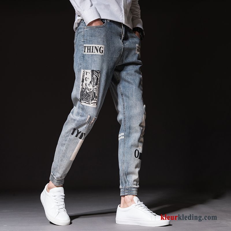 Spijkerbroek Grijs Slim Fit Heren Trend Broek Voorjaar Gaten Mannelijk