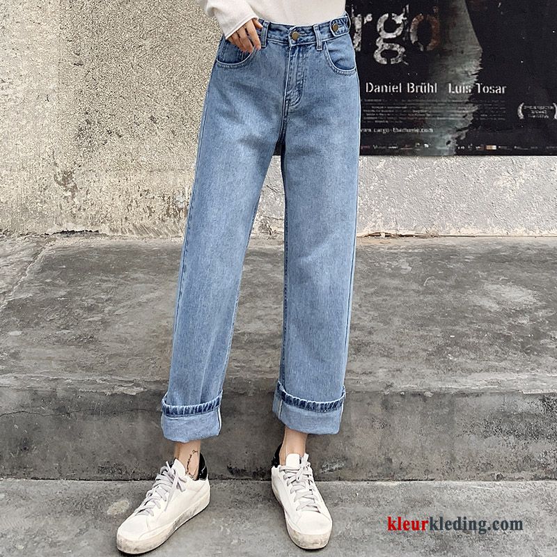 Spijkerbroek Jeans Nieuw Student Vintage Dames Voorjaar Blauw Rechtdoor