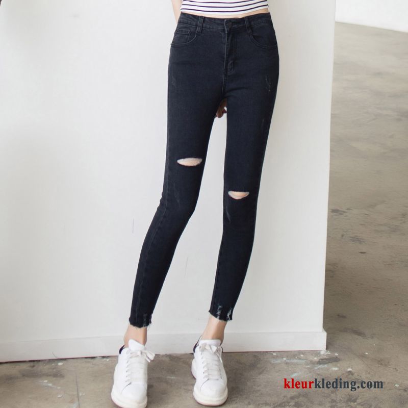 Spijkerbroek Jeans Skinny Mini Dames Elastiek Hoge Taille Dunne Blauw