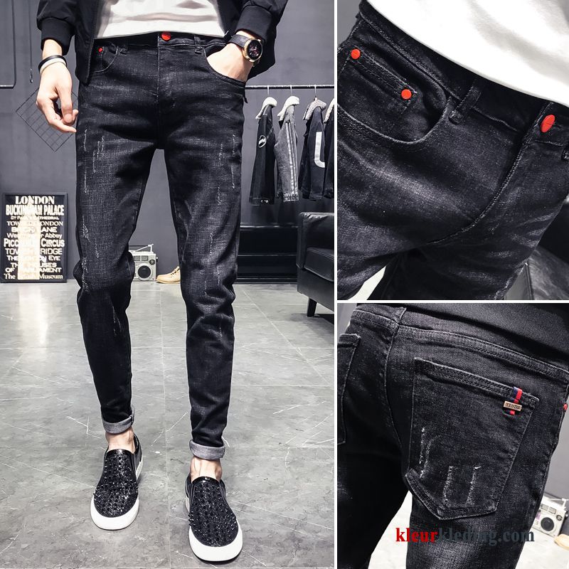 Spijkerbroek Jeans Trend Jeugd Zwart Mini Elastiek Heren 2018