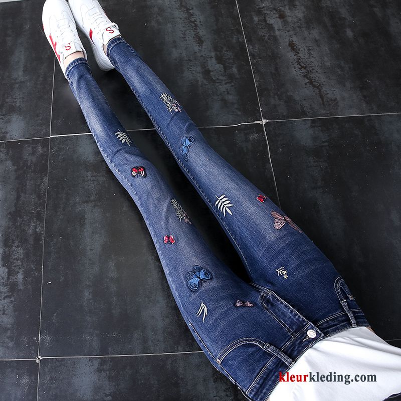 Spijkerbroek Nieuw Broek Skinny Elastiek Geborduurde Dames Lange Slim Fit