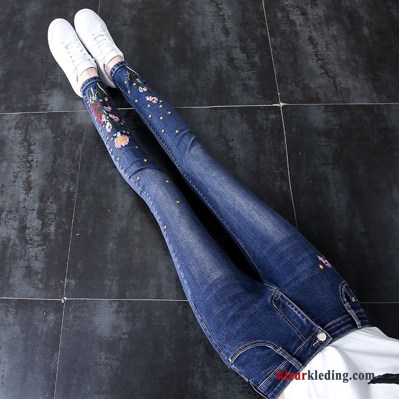 Spijkerbroek Nieuw Broek Skinny Elastiek Geborduurde Dames Lange Slim Fit