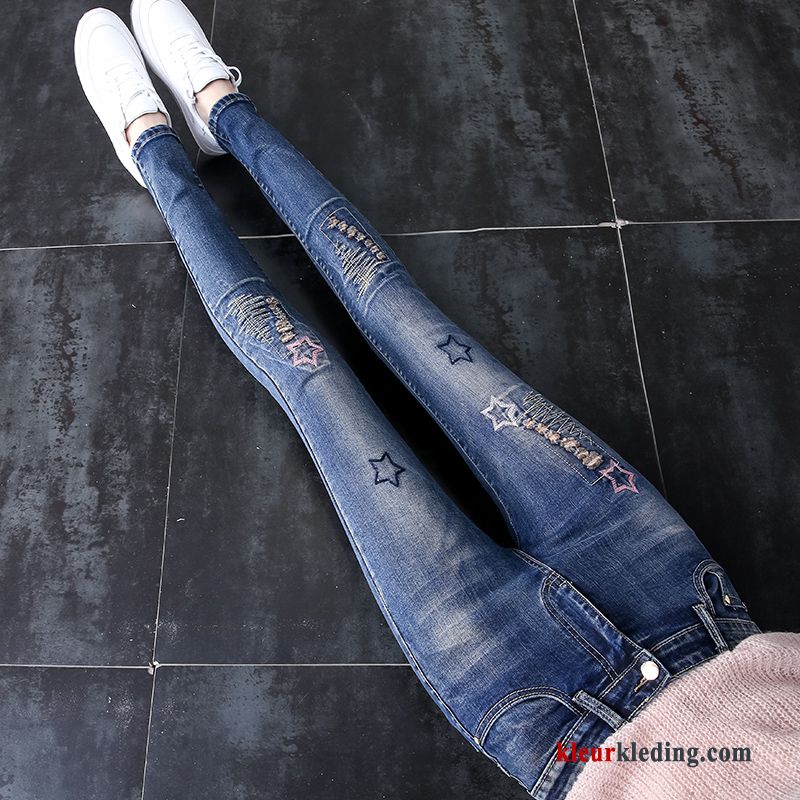 Spijkerbroek Nieuw Broek Skinny Elastiek Geborduurde Dames Lange Slim Fit