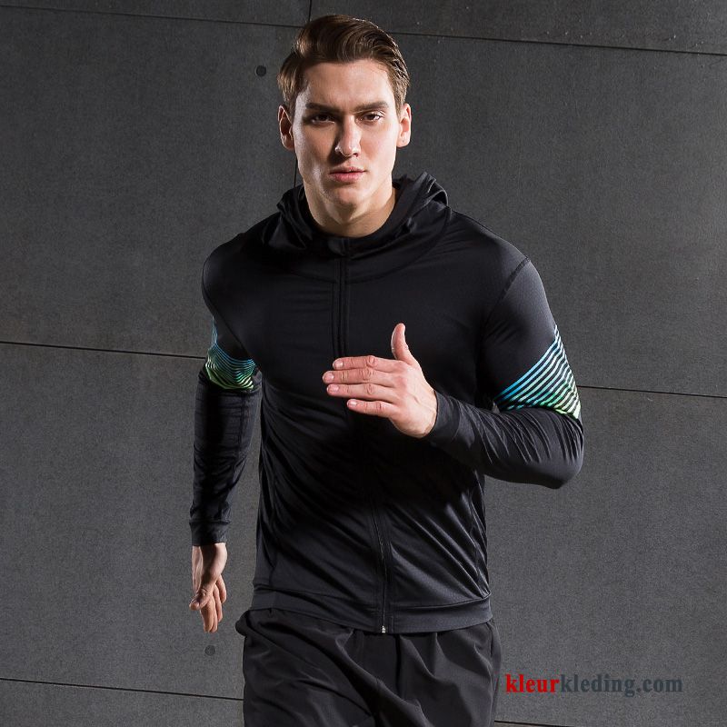 Sportkleding Geschiktheid Groen Sport Running Heren Lange Mouwen Snel Droog Elastiek