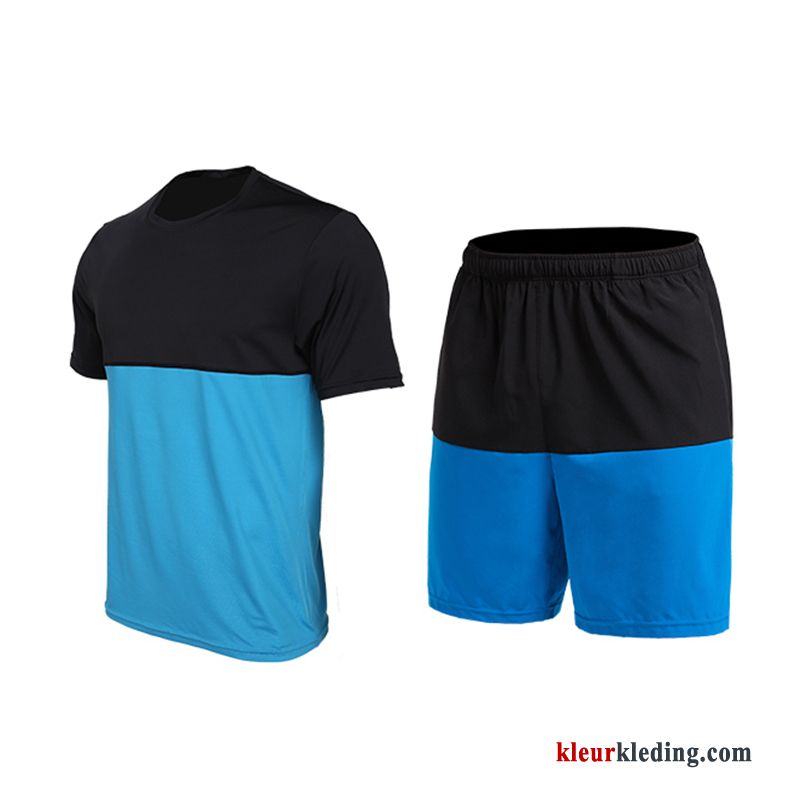 Sportkleding Korte Broek Running Kleding Losse Donkerblauw Twee Stukken Sport Korte Mouw Heren