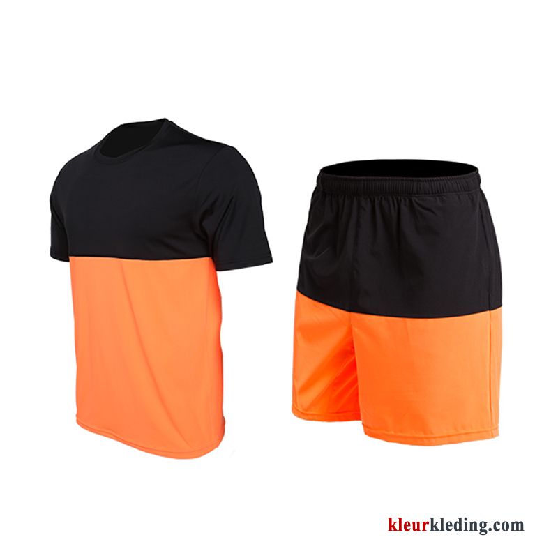 Sportkleding Korte Broek Running Kleding Losse Donkerblauw Twee Stukken Sport Korte Mouw Heren