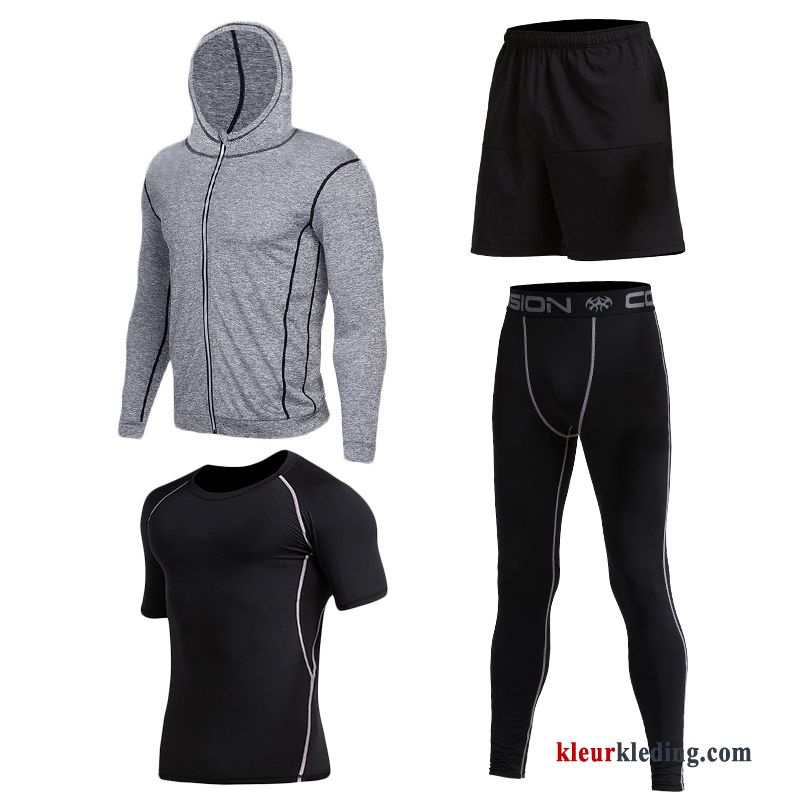 Sportkleding Snel Droog Heren Pak Sport Lange Mouwen Skinny Grijs Geschiktheid