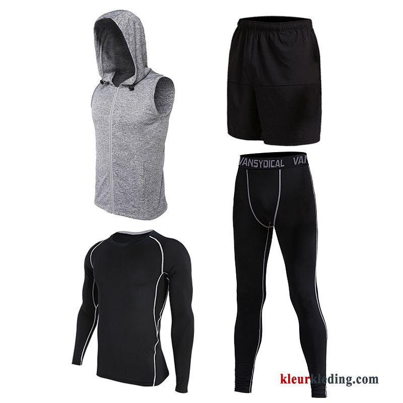 Sportkleding Snel Droog Heren Pak Sport Lange Mouwen Skinny Grijs Geschiktheid