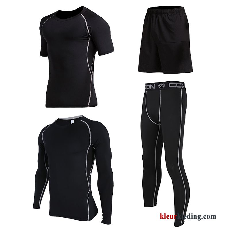 Sportkleding Snel Droog Heren Pak Sport Lange Mouwen Skinny Grijs Geschiktheid