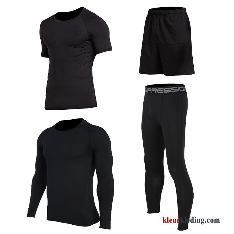 Sportkleding Snel Droog Heren Pak Sport Lange Mouwen Skinny Grijs Geschiktheid