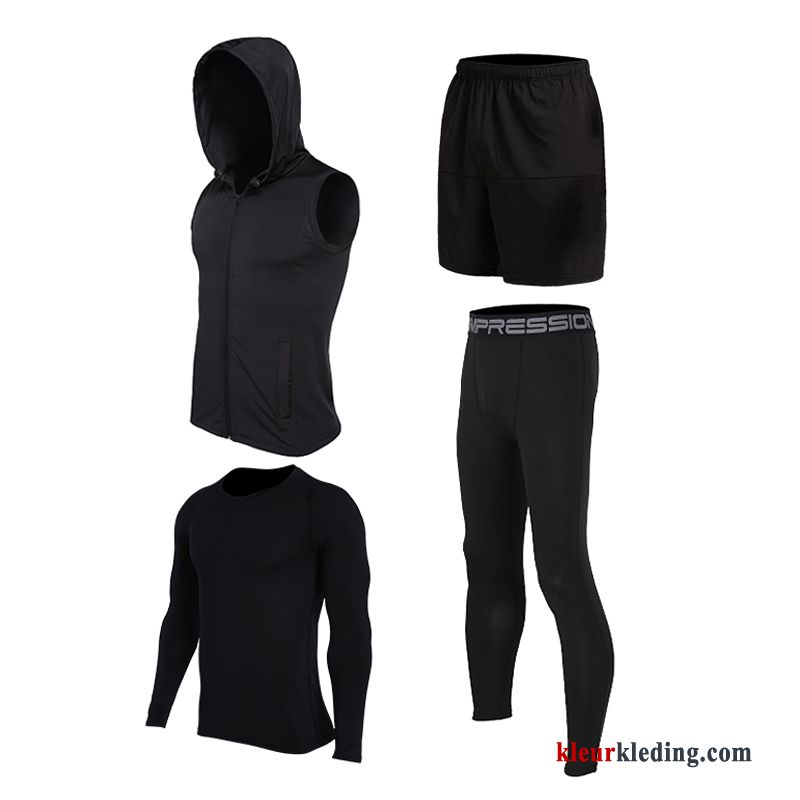 Sportkleding Snel Droog Heren Pak Sport Lange Mouwen Skinny Grijs Geschiktheid