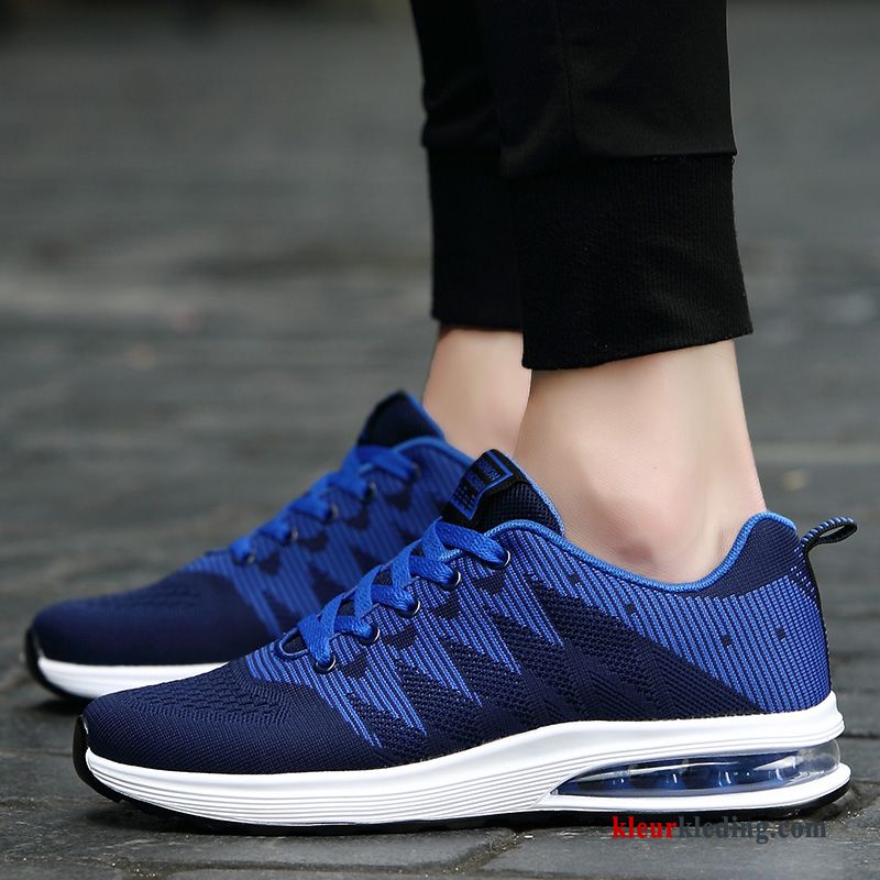 Sportschoenen Trend Herfst Gebreide Loopschoenen Luchtkussen Alle Wedstrijden Casual Student Heren Blauw