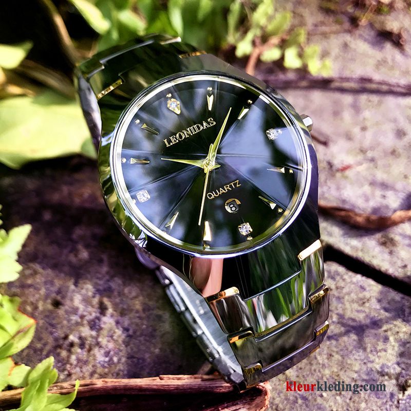 Strass Dun Heren Business Mode Waterdicht Horloge Echte Wit Zilver