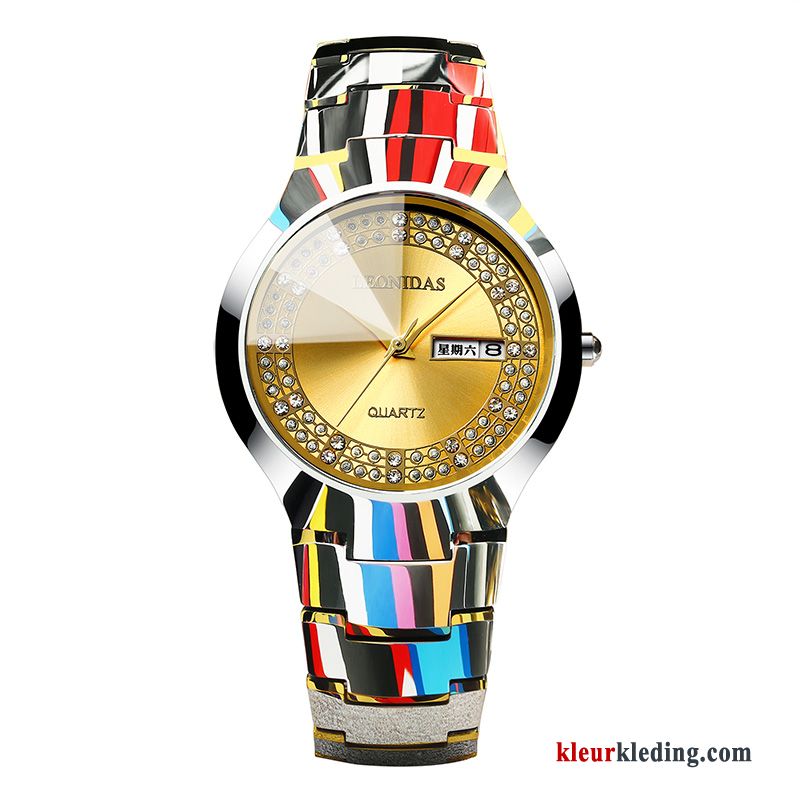 Strass Dun Heren Business Mode Waterdicht Horloge Echte Wit Zilver