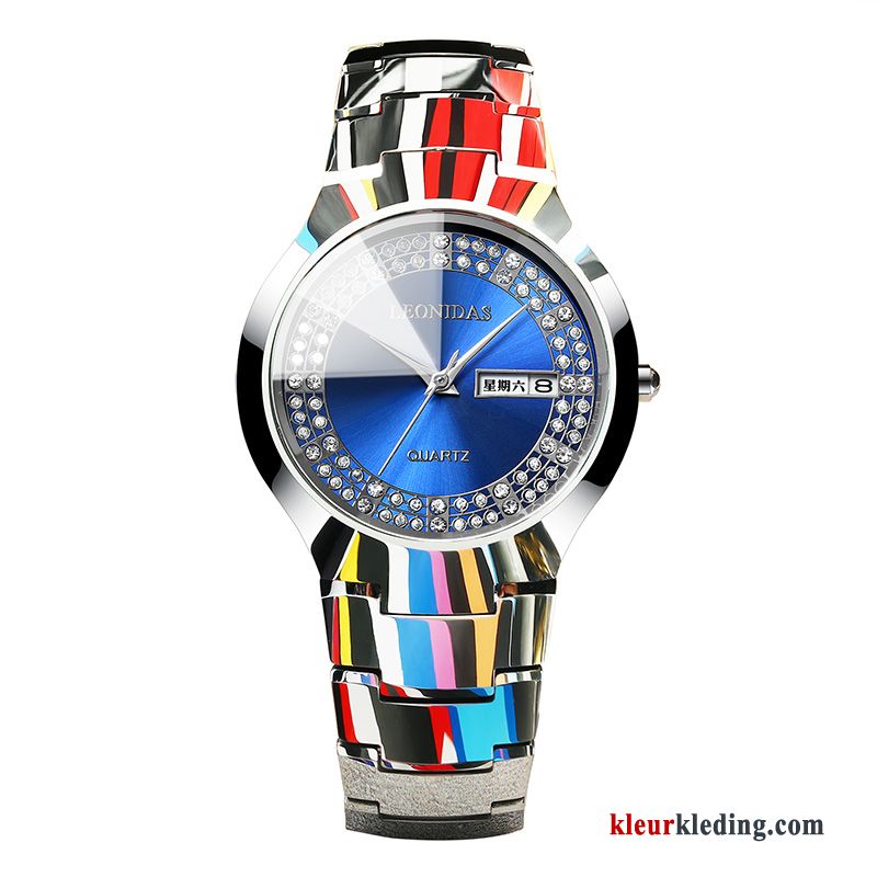 Strass Dun Heren Business Mode Waterdicht Horloge Echte Wit Zilver