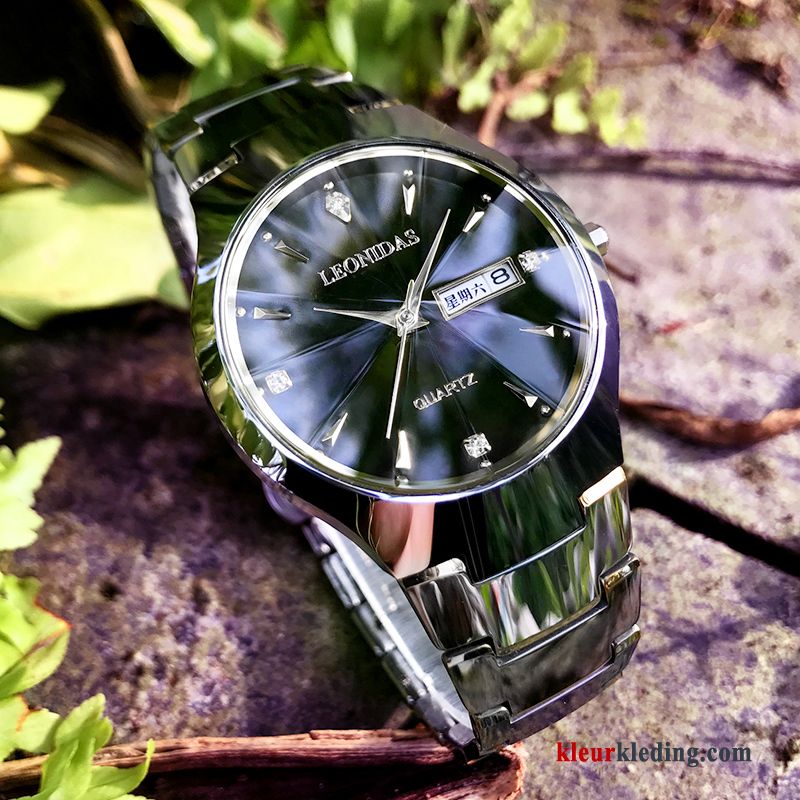 Strass Dun Heren Business Mode Waterdicht Horloge Echte Wit Zilver
