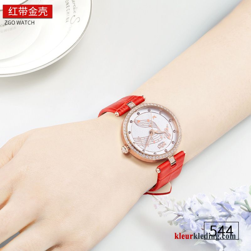 Strass Vintage Dames Decoratie Mode Quartz Horloge Trend Waterdicht Rood Oranje