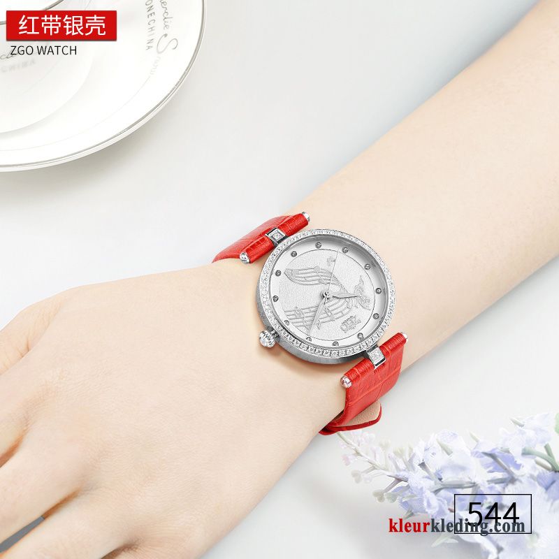 Strass Vintage Dames Decoratie Mode Quartz Horloge Trend Waterdicht Rood Oranje