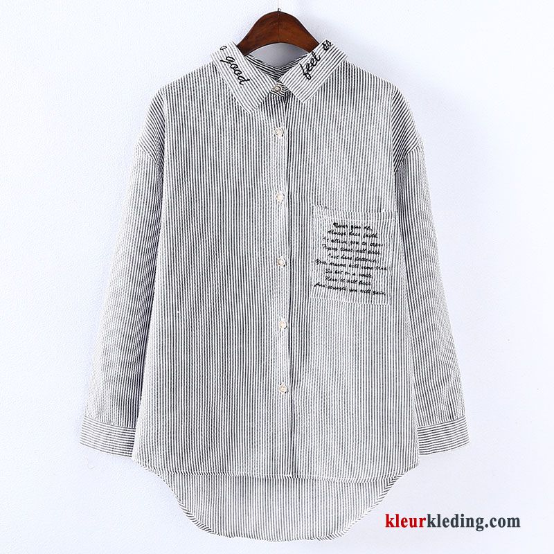 Student Blouse Overhemd Dames Voorjaar Losse Lange Mouwen Streep Jasje