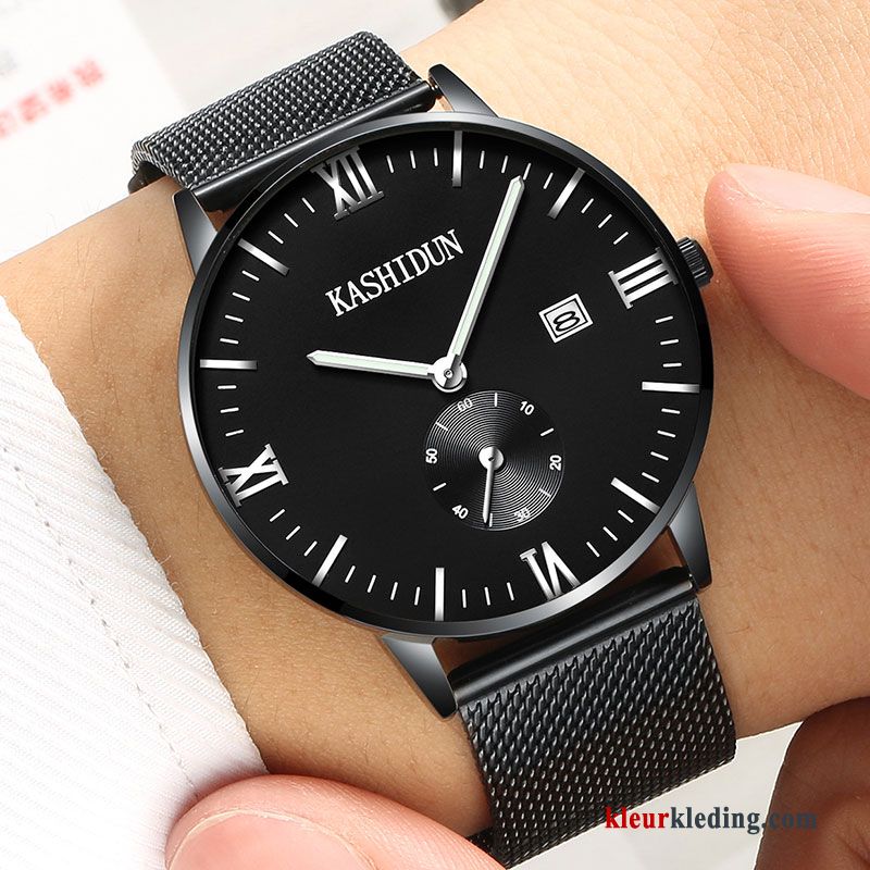 Student Casual Horloge Roestvrij Staal Business Heren Riem Waterdicht Wit Zilver