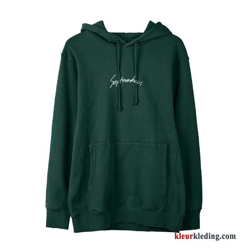 Student Heren Hoodie Letter Pullover Jas Groen Lovers