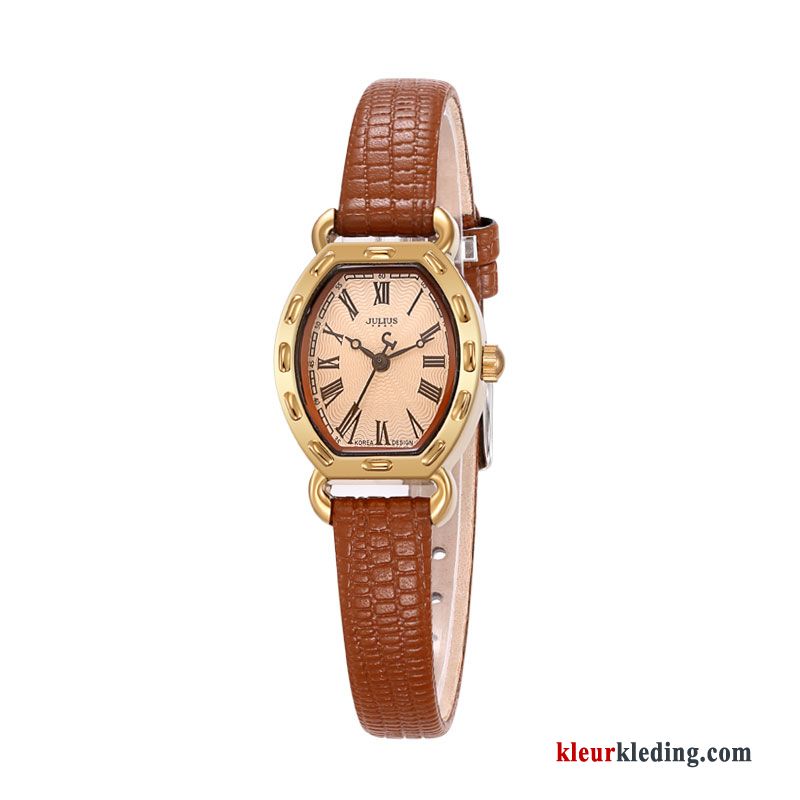 Student Mode Eenvoudig Riem Waterdicht Horloge Dames Vintage Bruine